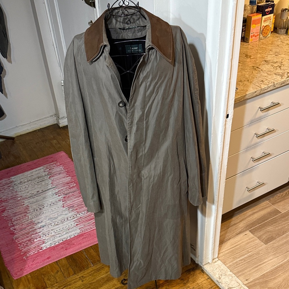 Ralph Lauren Taupe Trench Coat with Chocolate Collar